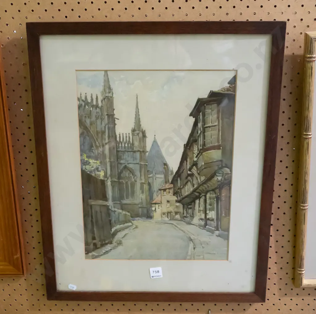 framed watercolour - street and cathedral Image 1++