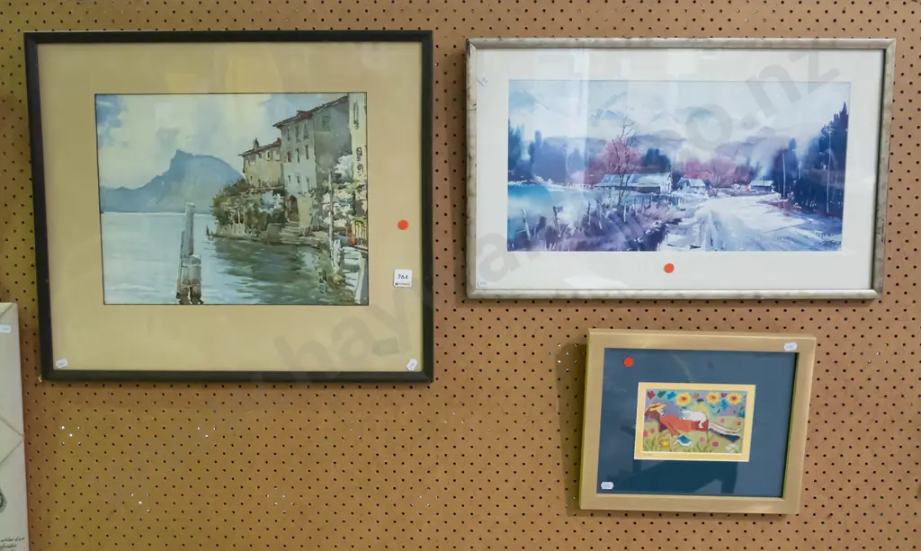 2x framed prints, framed needlework - red dots Image 1++