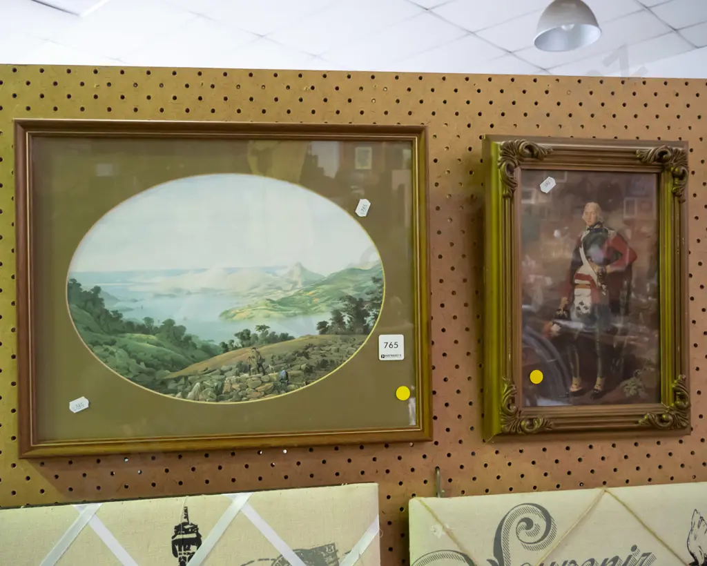2x framed prints - historic Dunedin Harbour, Sir John Sinclair - yellow dots Image 1++