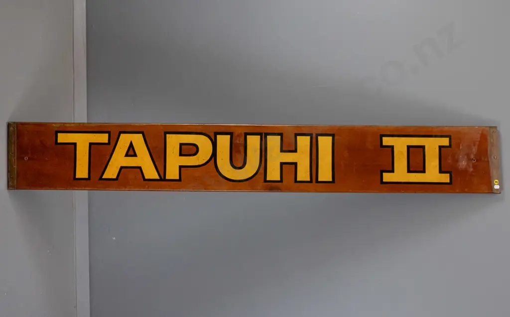 painted wooden ferry sign - Aucklander/Tapuhi II H-230 W-1660 Image 1++