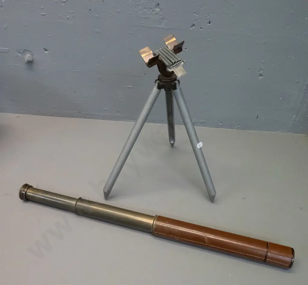 vintage telescope marked Quick Focus Rifleman / JH Steward / made in England with small tripod w/ spring clip mount. Image 1++