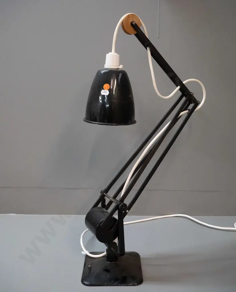 vintage black painted cast alloy work / desk lamp with weighted tilting adjustment - cord has been cut, needs rewiring Image 1++