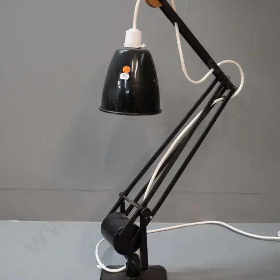 vintage black painted cast alloy work / desk lamp with weighted tilting adjustment - cord has been cut, needs rewiring
