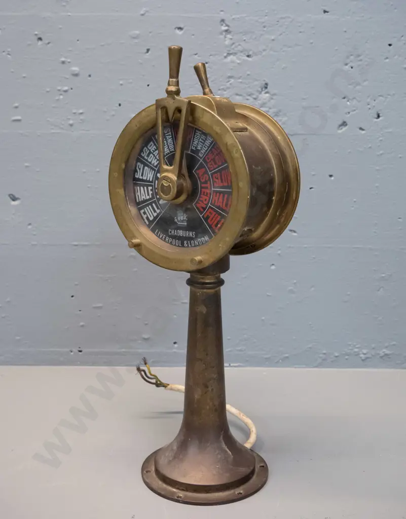 small brass cased ship's double-sided telegraph - marked Chadburns Liverpool & London. H-380 Faces D-140 Image 1++