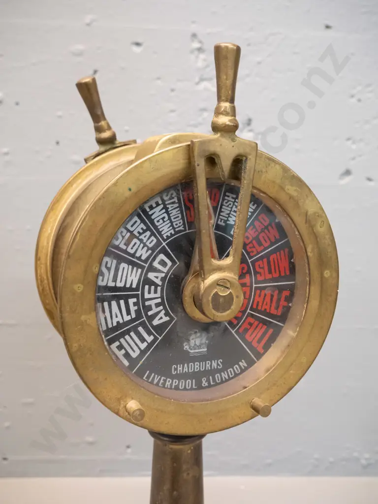 small brass cased ship's double-sided telegraph - marked Chadburns Liverpool & London. H-380 Faces D-140 Image 1++