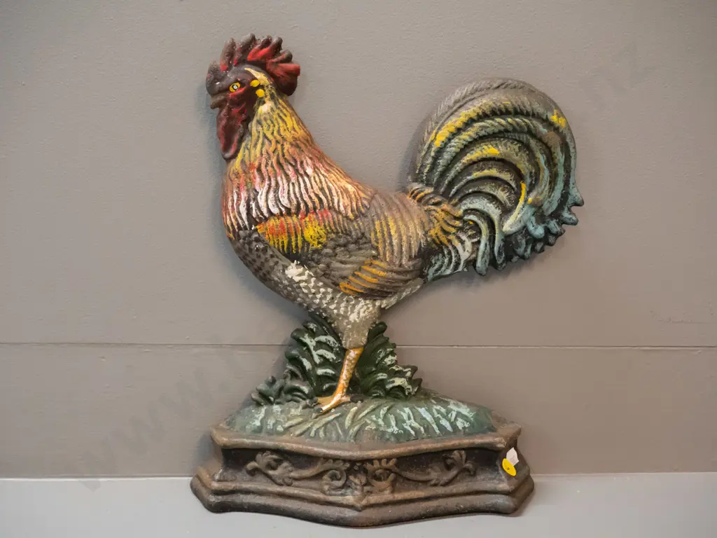 painted cast iron rooster door stop - minor surface corrosion H-340 W-270 Image 1++