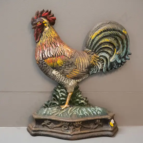 painted cast iron rooster door stop - minor surface corrosion H-340 W-270