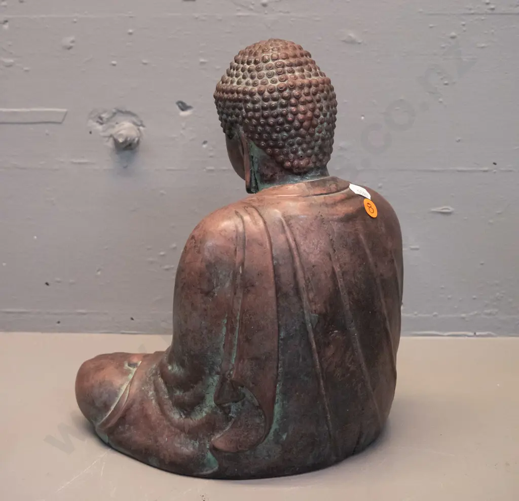 heavy cast composite Buddha figure with copper & verdigris patina finish H-290 W-240 D-200 Image 1++