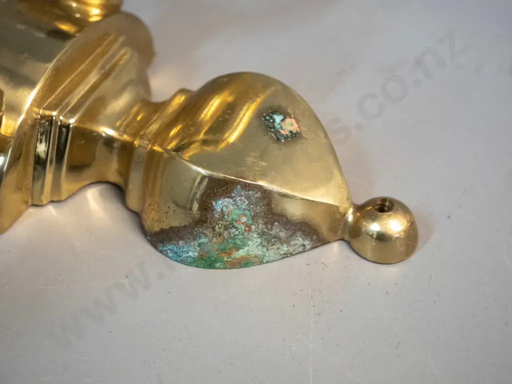two cast brass light fittings - 5-bulb hanging ceiling fitting w/brass rose and matching 2-bulb wall sconce - marked Image 1++
