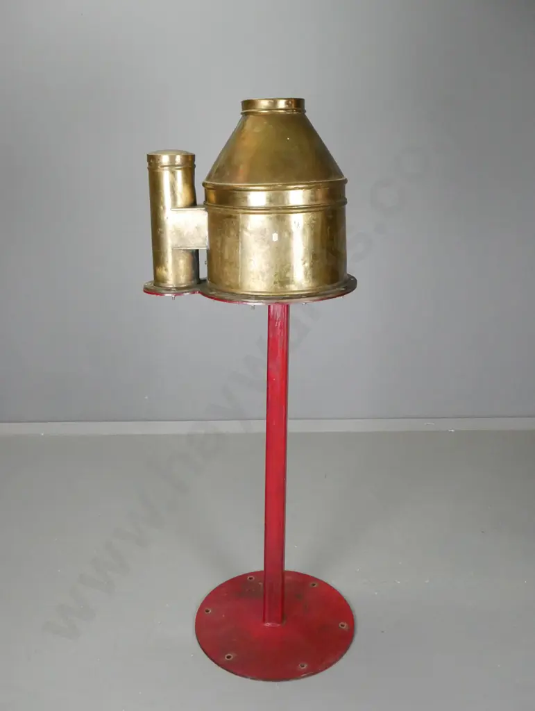 vintage brass ship's binnacle with compass and lantern housing, mounted to red painted metal stand. Combined H-1370 Image 1++
