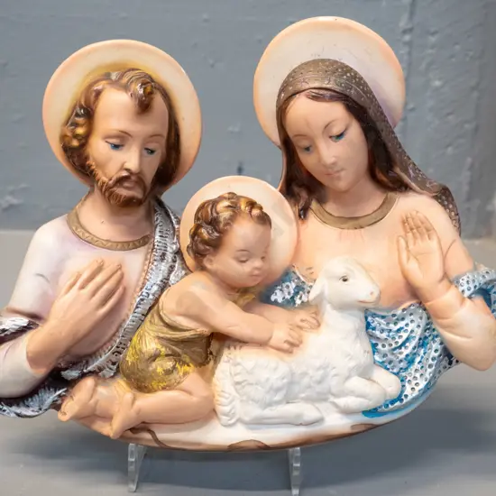 plaster religious wall hanging marked "Artes Capero" - some flecks to paint H-200 W-250