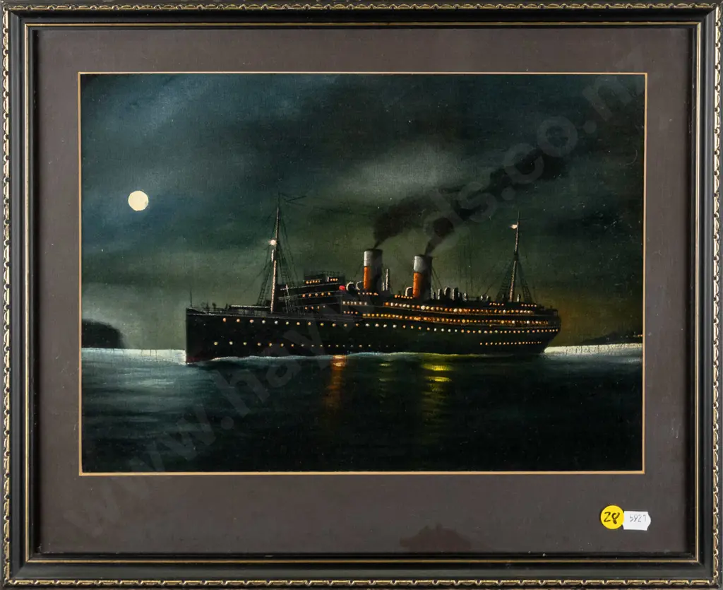 unsigned, framed oil - steam ship H - 240 W - 340 Image 1++