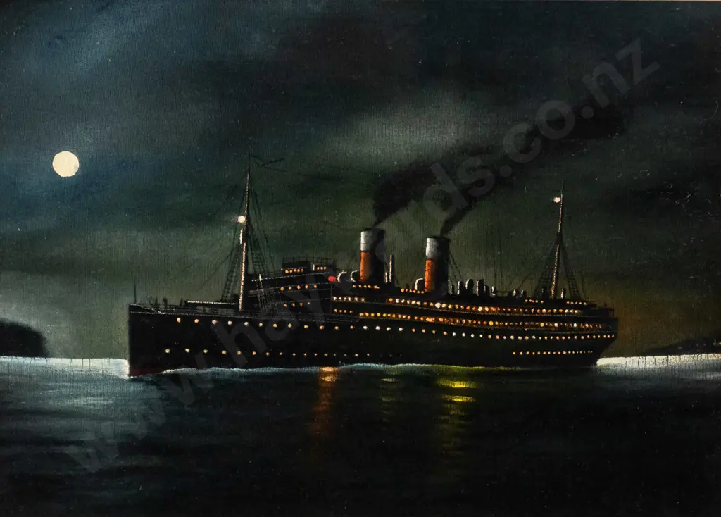 unsigned, framed oil - steam ship H - 240 W - 340 Image 1++