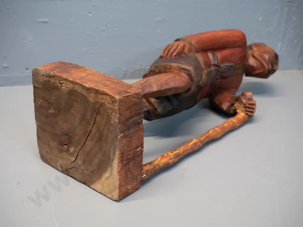 Chinese carved timber figure of man with walking stick H-500 Image 1++