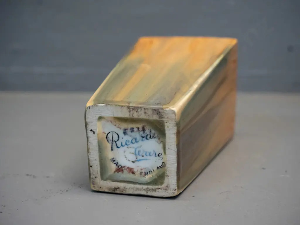 vintage deco style small trickle glaze vase - marked "Ricardi Ware - Made in England" H-150 Image 1++