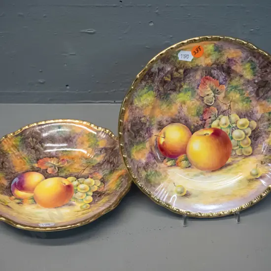 2 Hereford New Zealand gilt and autumn fruits pattern items - plate D-210 and bowl, both signed Rick Lewis