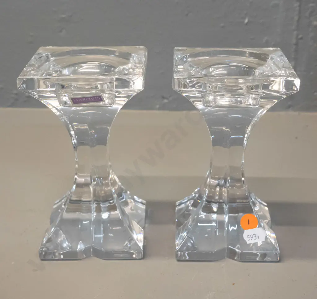 pair of heavy crystal candlesticks marked Marquis by Waterford. H-155 Top 90x90 Image 1++