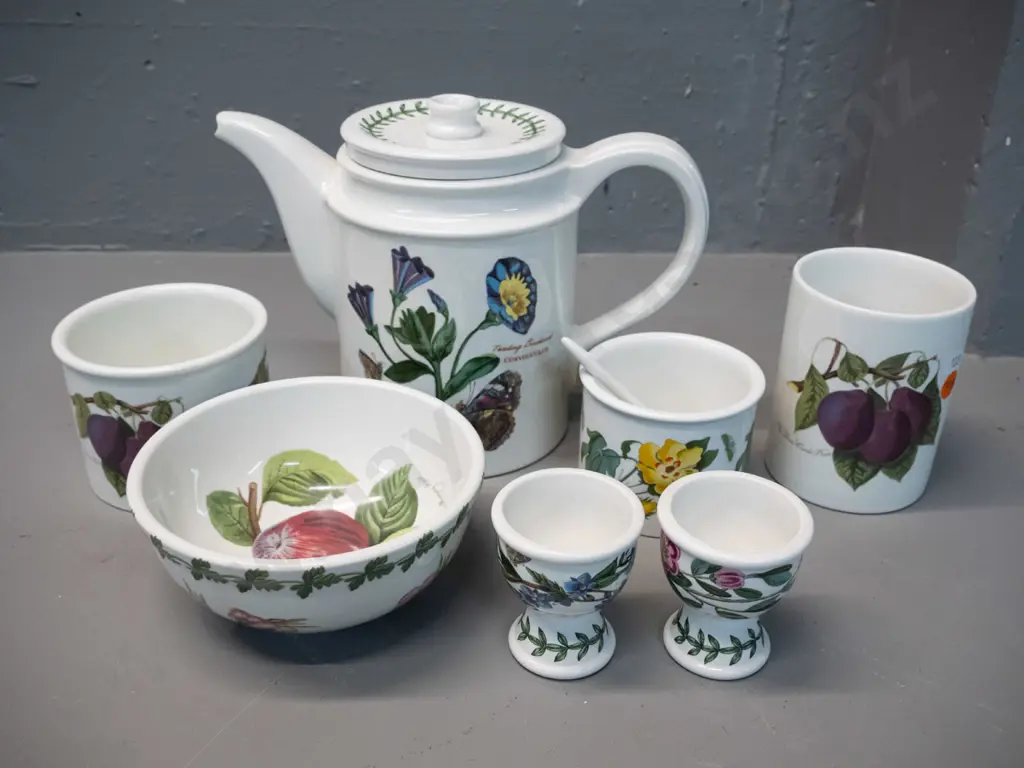 Portmeirion items - Botanic Garden teapot H165, sugar bowl & 2 egg cups and 3 pieces Pomona bowl and 2 canisters Image 1++