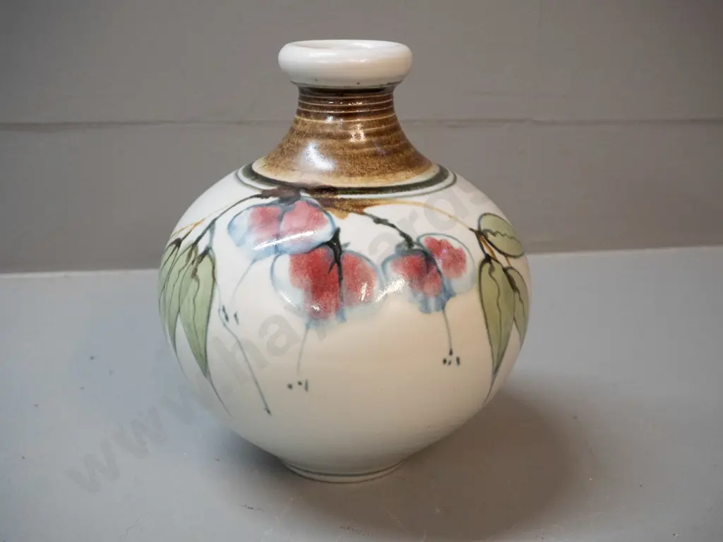 Neil Grant NZ studio pottery vase - fuschia pattern H-190 D-160 Image 1++