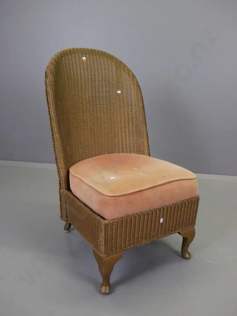 gold painted Lusty's Lloyd Loom style chair with lift off upholstered seat - fading to fabric, some wear to bottom of Image 1++