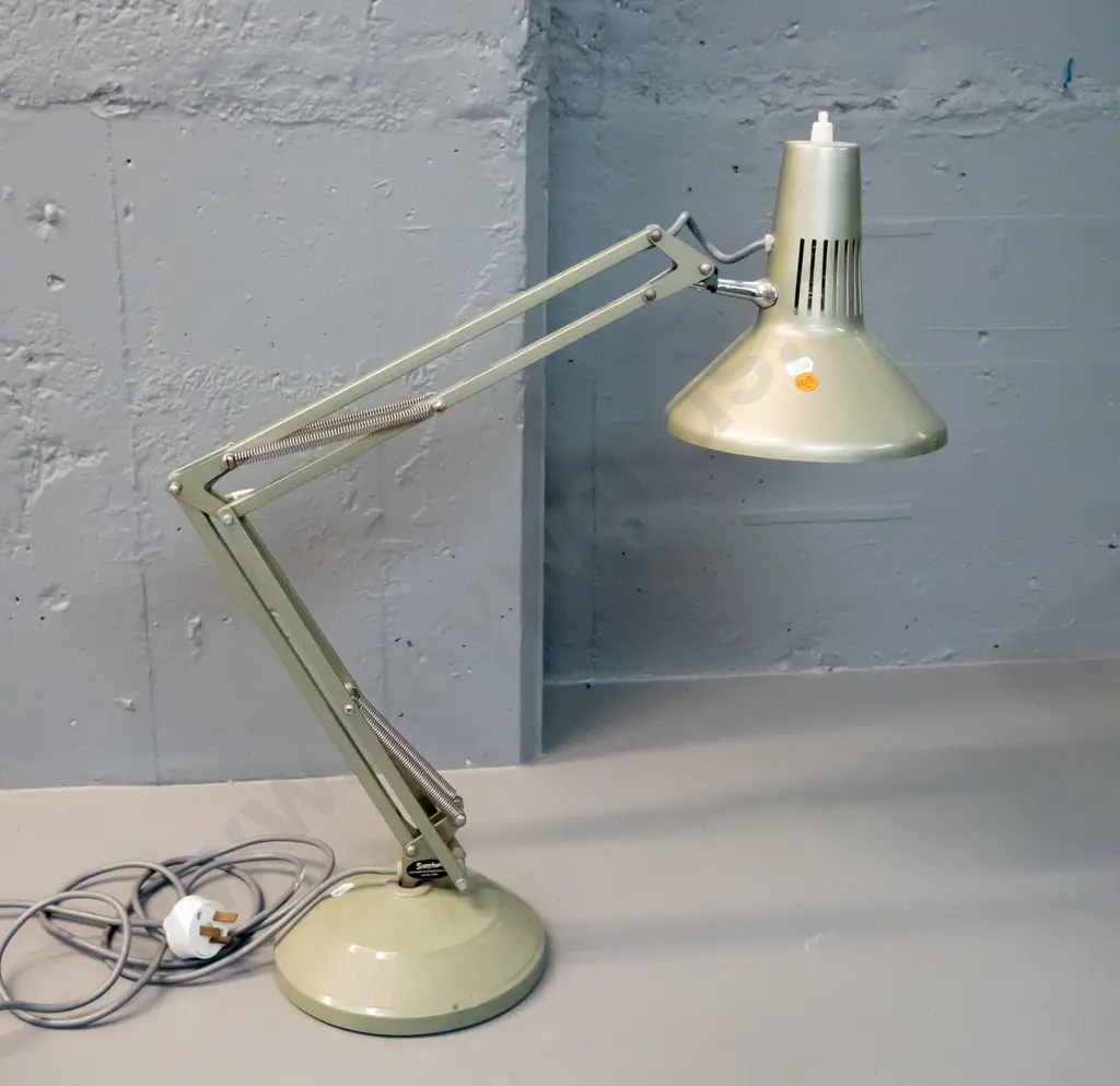 Superluxe anglepoise lamp in green-grey finish - working. H-630 as photographed, shade D-185 Image 1++