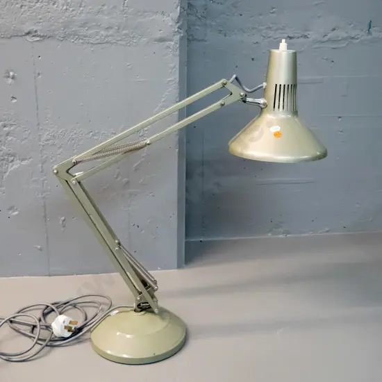 Superluxe anglepoise lamp in green-grey finish - working. H-630 as photographed, shade D-185