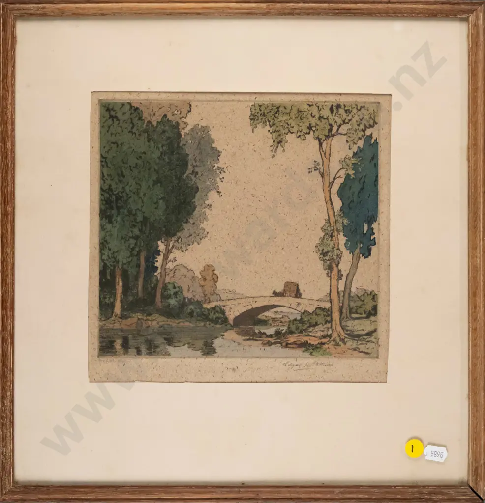Edgar L Patterson - framed lithograph "The Little Bridge" H - 190 W - 210 Image 1++