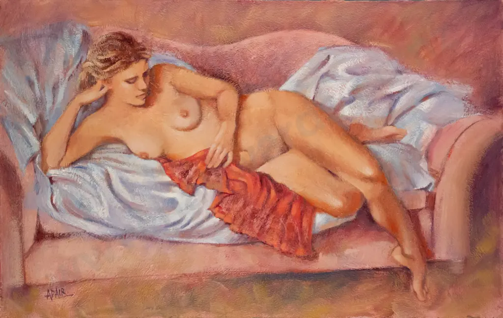 Pauline Adair - unframed oil on board "Emma's Red Dress" H - 410 W - 650 Image 1++