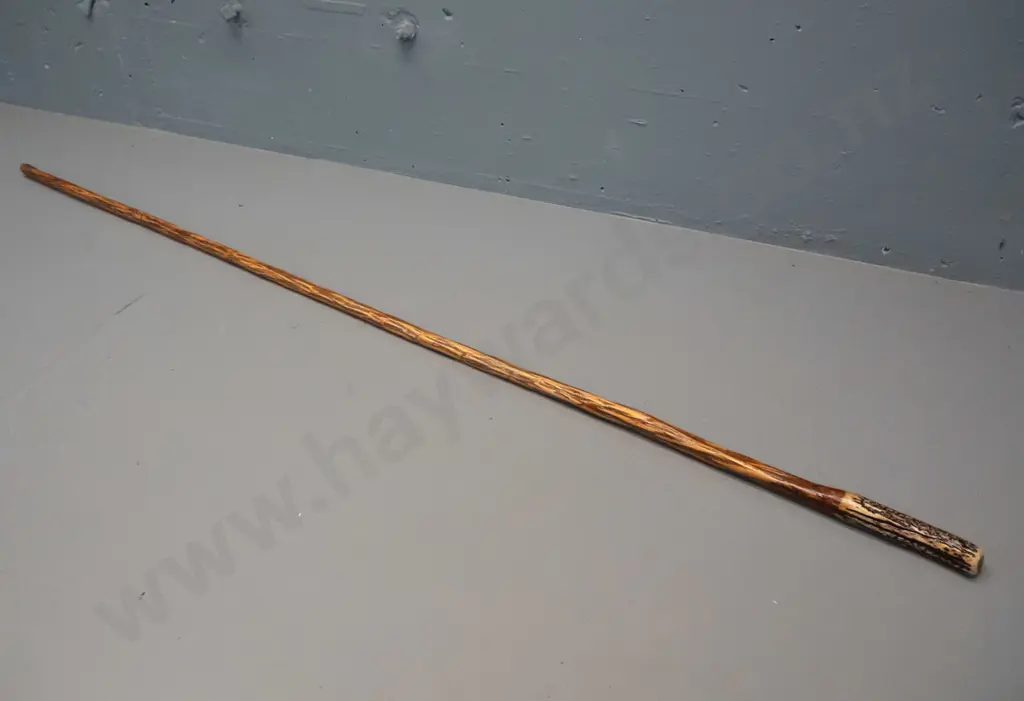 lancewood walking stick with deer antler handle and copper ferrule on tip L-1215 Image 1++