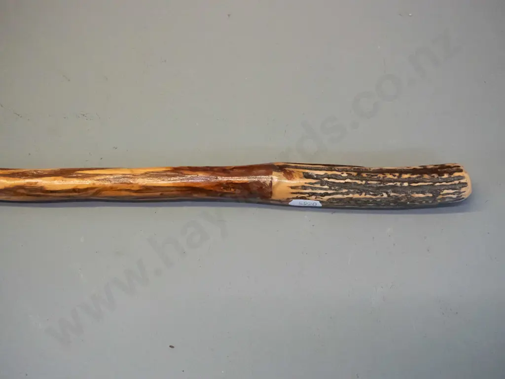 lancewood walking stick with deer antler handle and copper ferrule on tip L-1215 Image 1++