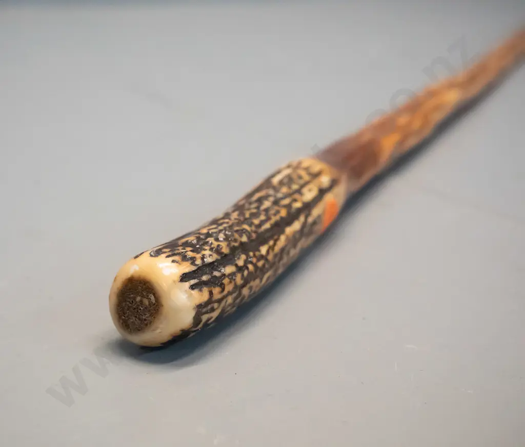 lancewood walking stick with deer antler handle and copper ferrule on tip L-1215 Image 1++