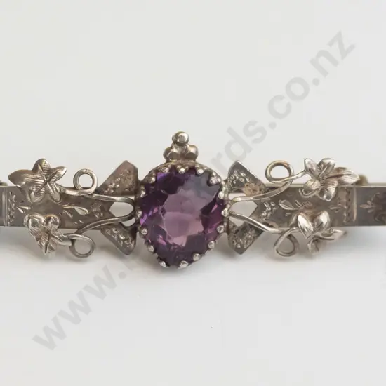 silver amethyst brooch [stamped]