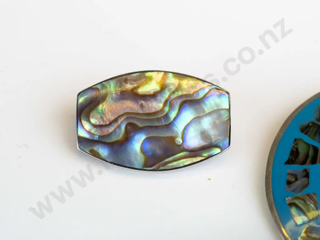 paua shell brooch [stampes stg s] & enamel brooch [stamped Mexico] Image 1++