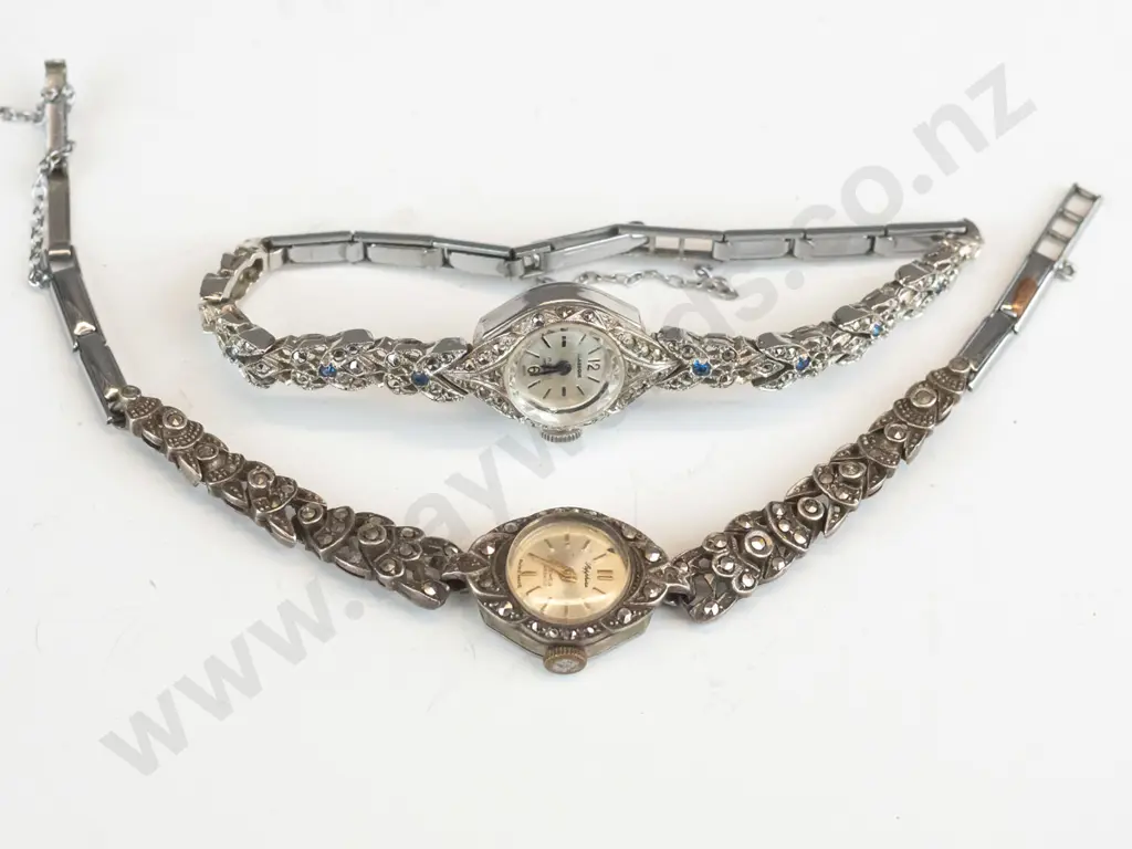 2 marcasite watches - i has broken safety chain Image 1++