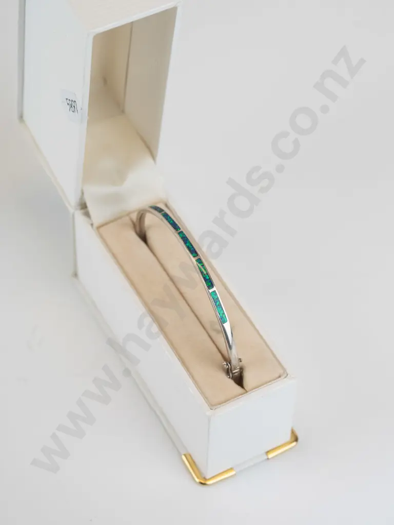 silver and opal bangle Image 1++