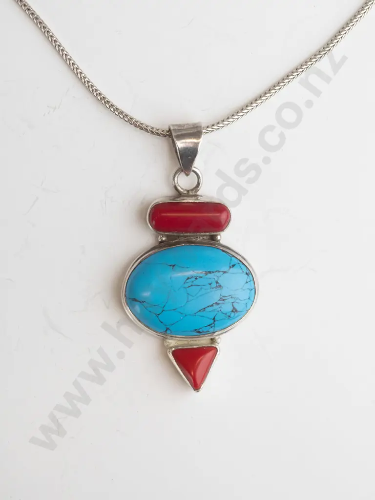 silver turquoise necklace stamped 925 Image 1++
