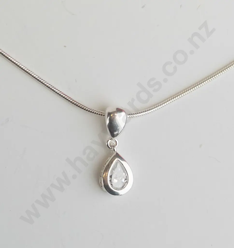 silver cz necklace stamped 925 Image 1++
