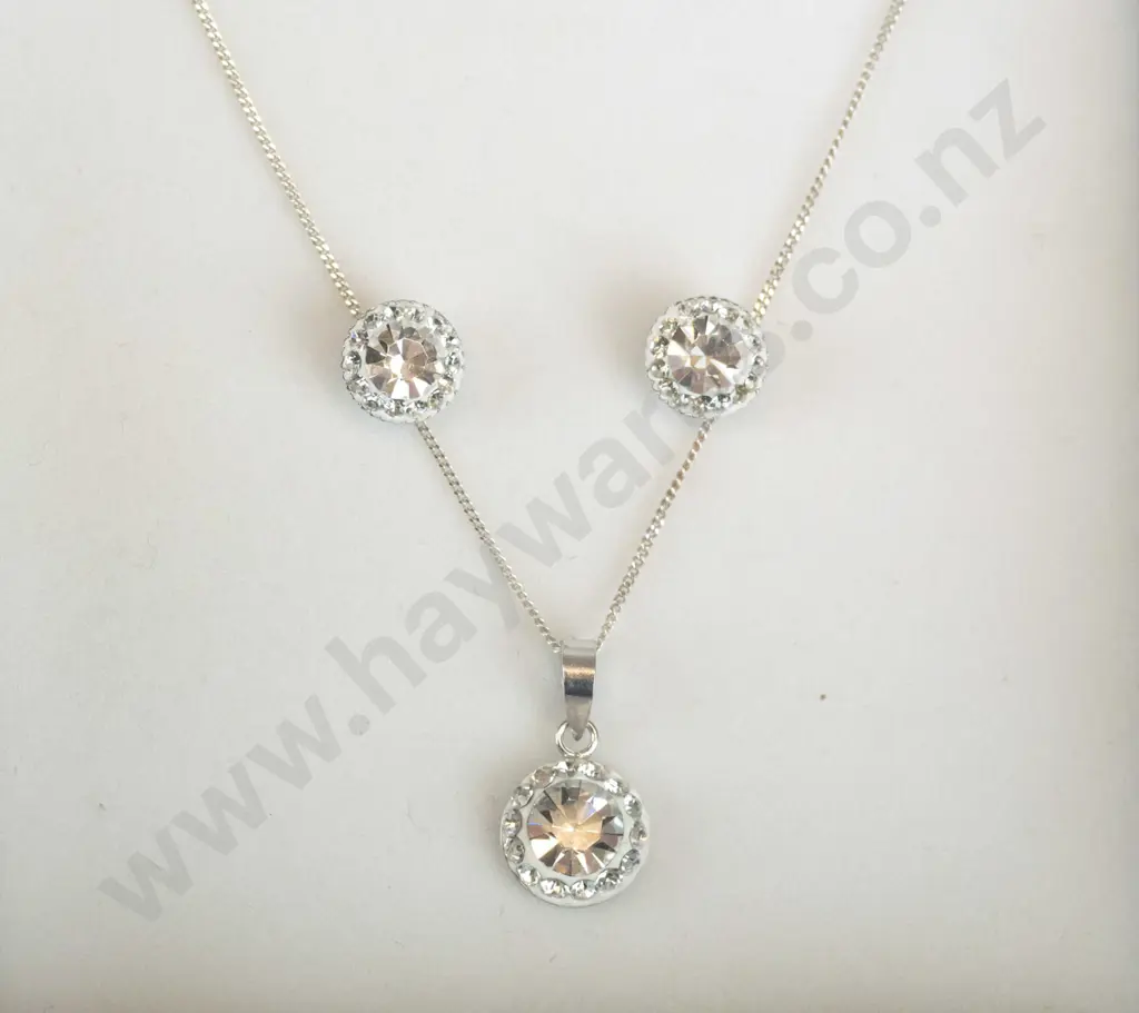 silver cz necklace & earrings stamped 925 Image 1++