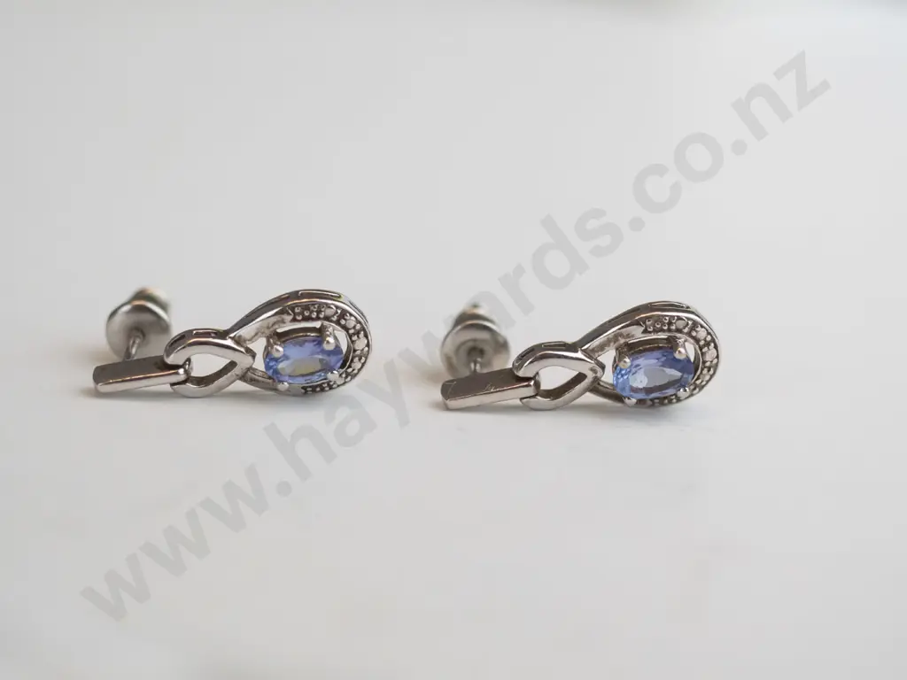 pair of silver blue stone earrings stamped 925 Image 1++