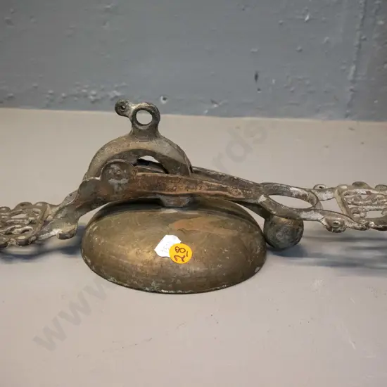 vintage cast brass vertical mount door bell with "SL" mark on brackets. General age wear, some paint remnants H-310 Bell