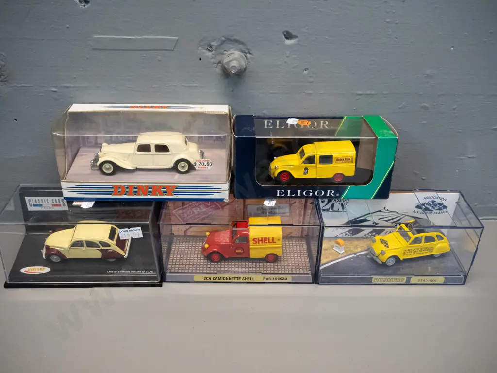 5 small die-cast Citroen model vehicles - Dinky, Norev, Eligor, etc. Image 1++