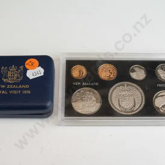 NZ 1972 plastic cased coin proof set & 1970 Cook Islands dollar in NZ royal visit case