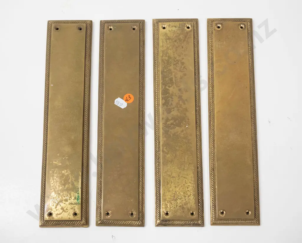 4 brass door push plates - each H-300 W-60 - some discolouration / light scratching Image 1++