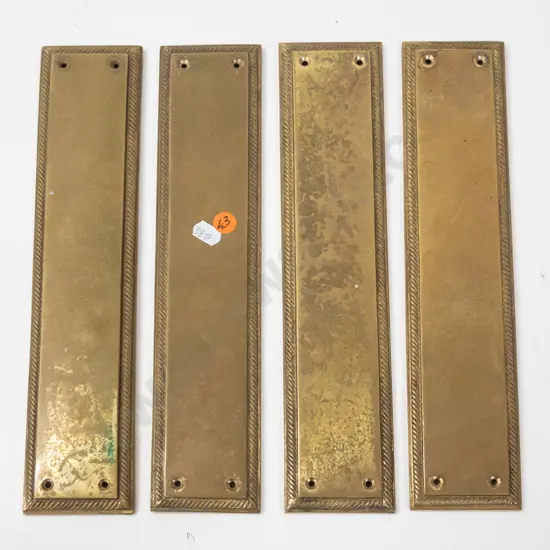 4 brass door push plates - each H-300 W-60 - some discolouration / light scratching