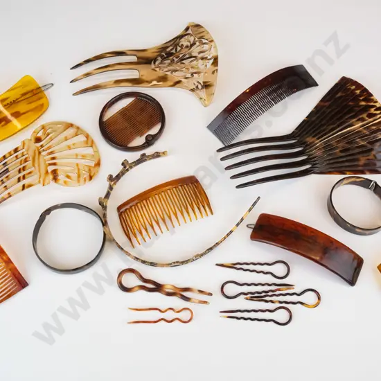 various tortoiseshell hair clips, combs & 1 bangle