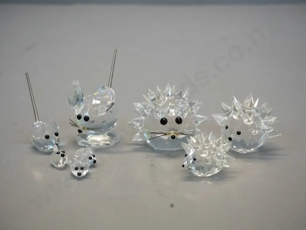 assorted small Swarovski crystal ornaments - graduated sets of 3 hedgehogs and 5 mice. Largest hedgehog H-40 Image 1++