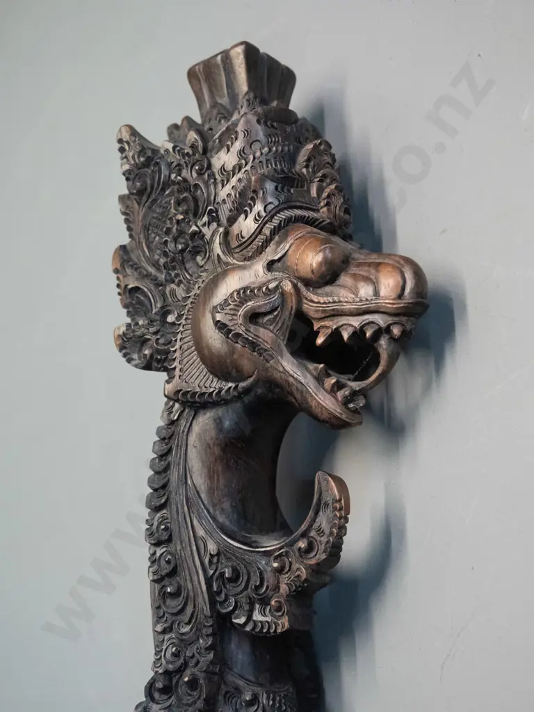 carved timber (or faux-carved timber composite) asian dragon head wand or ornament L-420 Image 1++