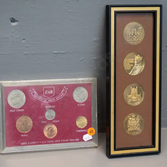 2 sets of British collector coins - 1973 City of Bath commemorative set of 4 bright bronze coins and a 1967 set in