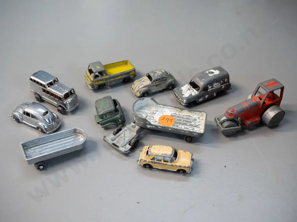 assorted small play-worn Fun Ho and other vehicles including chrome VW and a chrome passenger bus w/ Streamlux Australia Image 1++