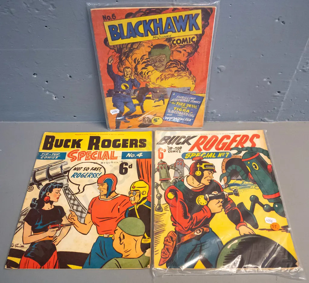 3 vintage comic books - Tip-Top Comics BuckRogers Special No. 4 and No. 7 (Aust. edition) and Blackhawk No. 6 (NZ) Image 1++